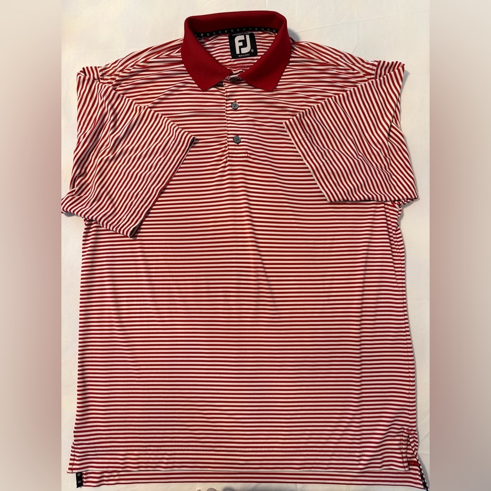 FootJoy Golf Polo Shirt Red White Striped Performance Stretch Size: M